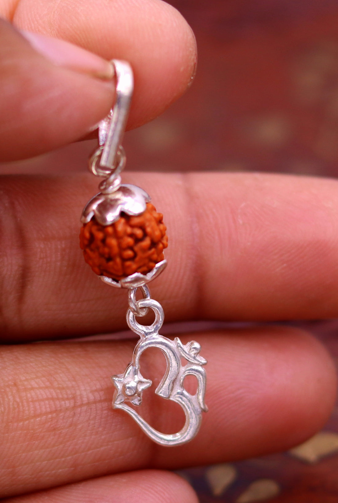 vintage design Sterling silver Aum mantra pendant with Natural rudraksha beads excellent unisex gifting light weight jewelry nsp281 - TRIBAL ORNAMENTS