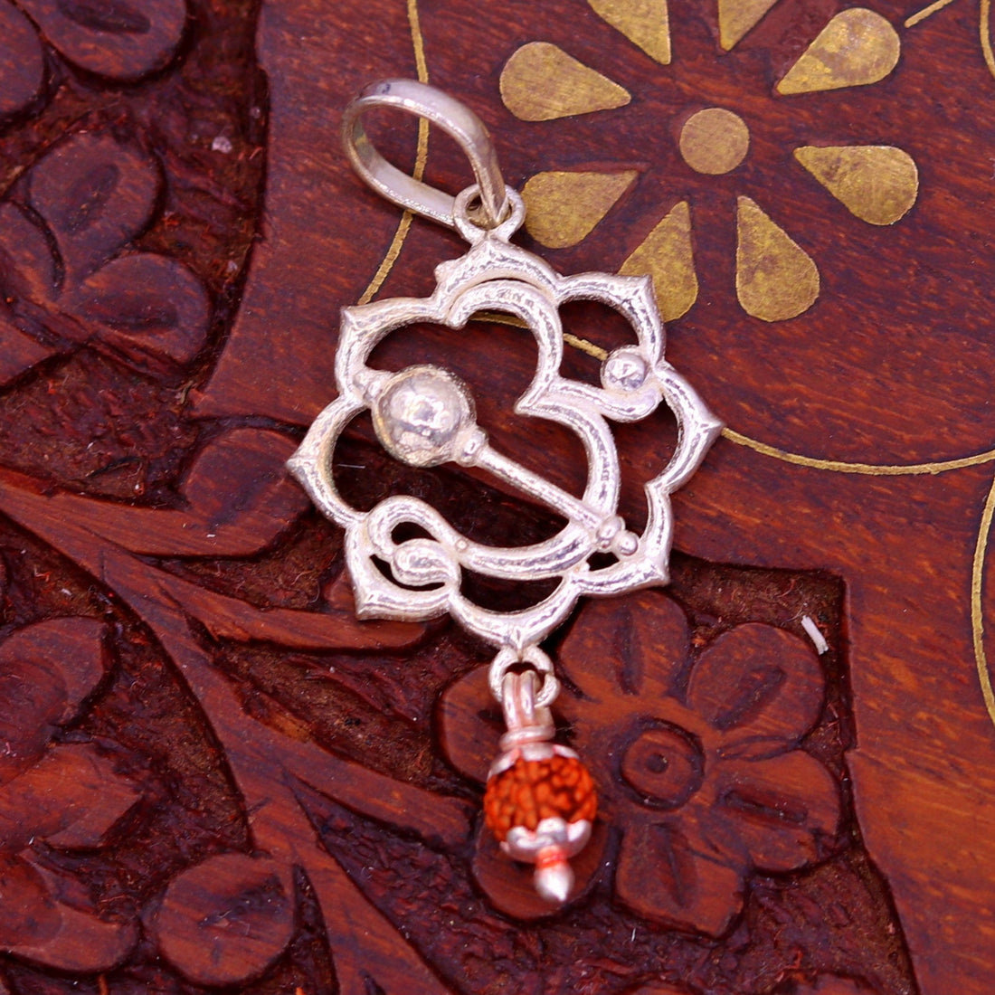 Handmade Sterling silver aum mantra pendant, Rudraksha pendant , vintage designer jewelry from india nsp282 - TRIBAL ORNAMENTS