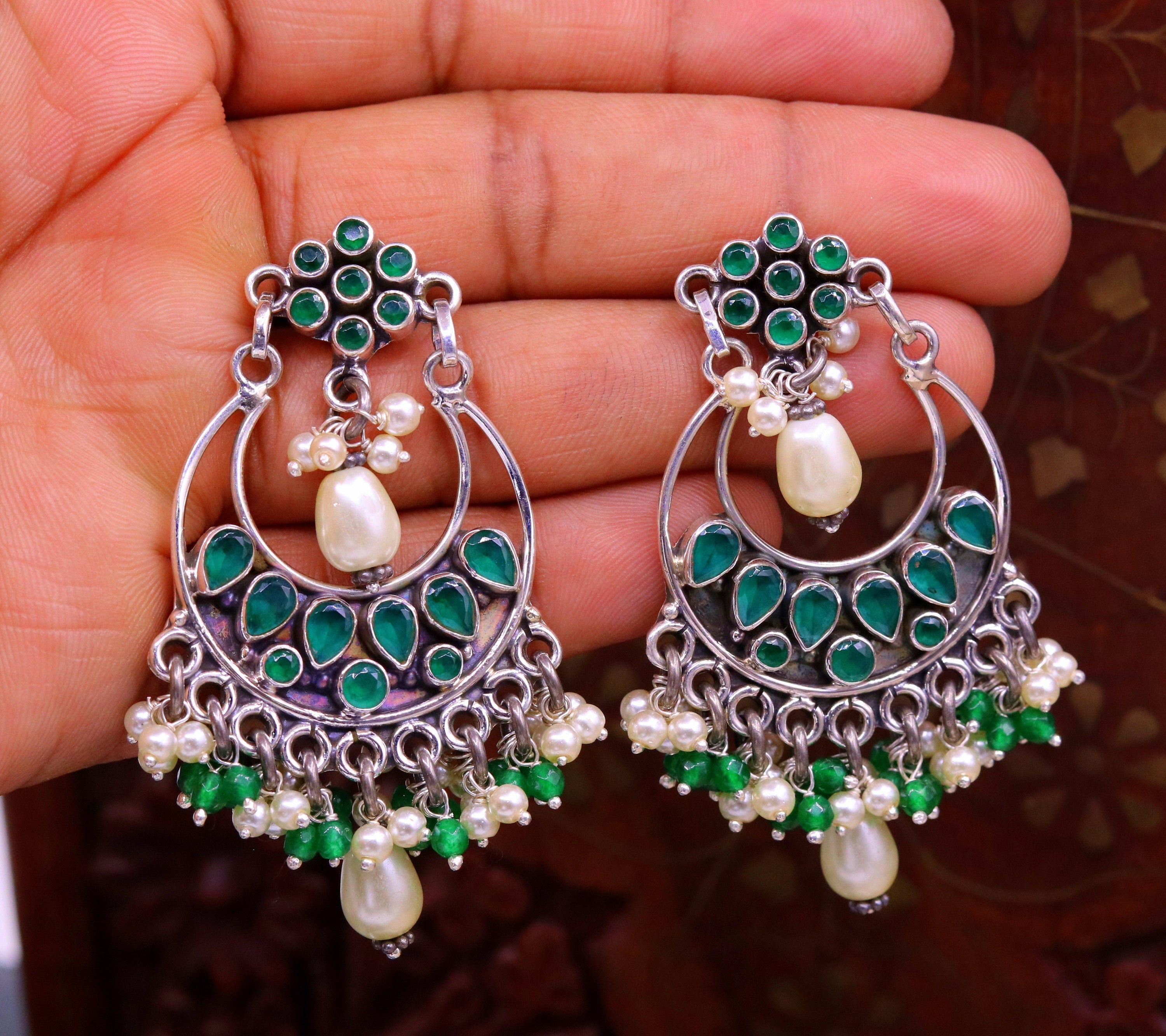 Silver deals green earrings