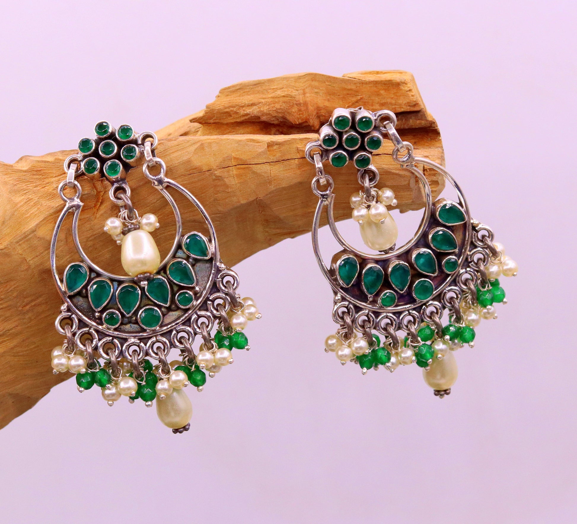925 sterling silver handmade Green Onyx stone stud earring drop dangling, best design charm earrings hanging tiny pearl tribal jewelry s714 - TRIBAL ORNAMENTS