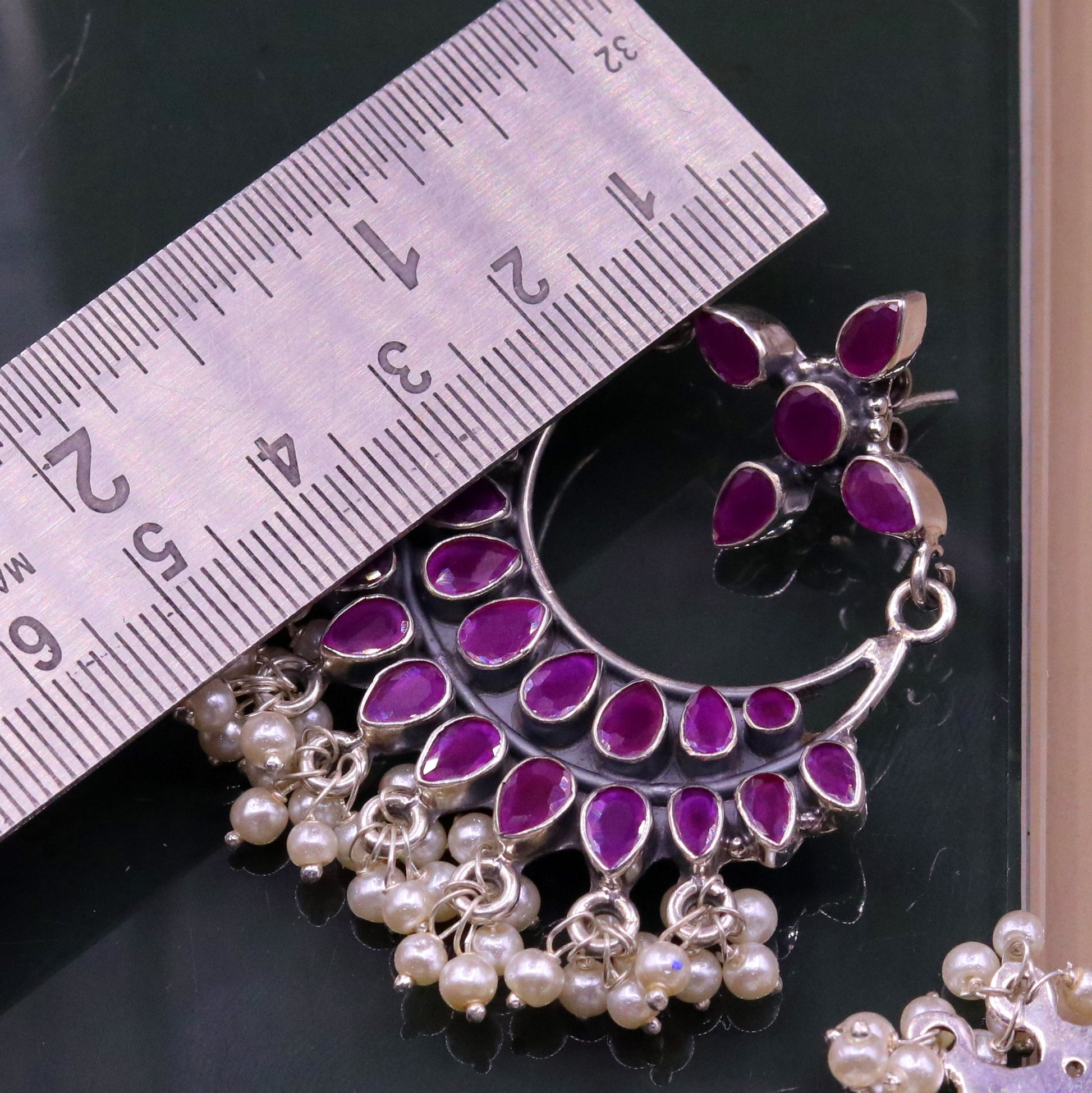 925 sterling silver handmade stylish modern chandelier drop dangle stud earring fabulous hanging pearl with gemstone tribal jewelry s718 - TRIBAL ORNAMENTS