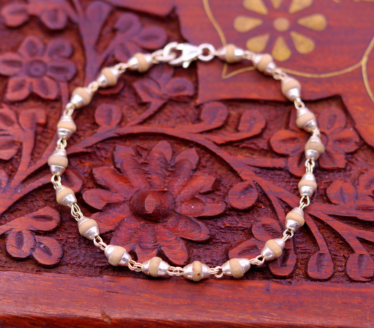 Sterling silver handmade bracelet excellent  basil rosary beads bracelet unisex long flexible  bracelet jewelry sbr110 - TRIBAL ORNAMENTS