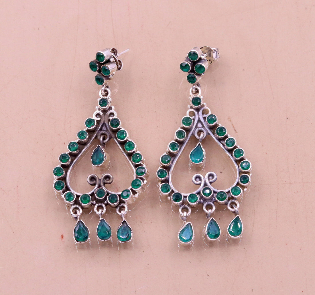 925 sterling silver pretty attractive Green onyx handmade drop dangle stud earring excellent vintage style girls party jewelry india s728 - TRIBAL ORNAMENTS