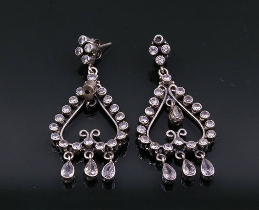 Amazing modern stylish 925 real silver handmade drop dangle stud earring excellent cubic zircon girls party jewelry, drop dangle  india s729 - TRIBAL ORNAMENTS