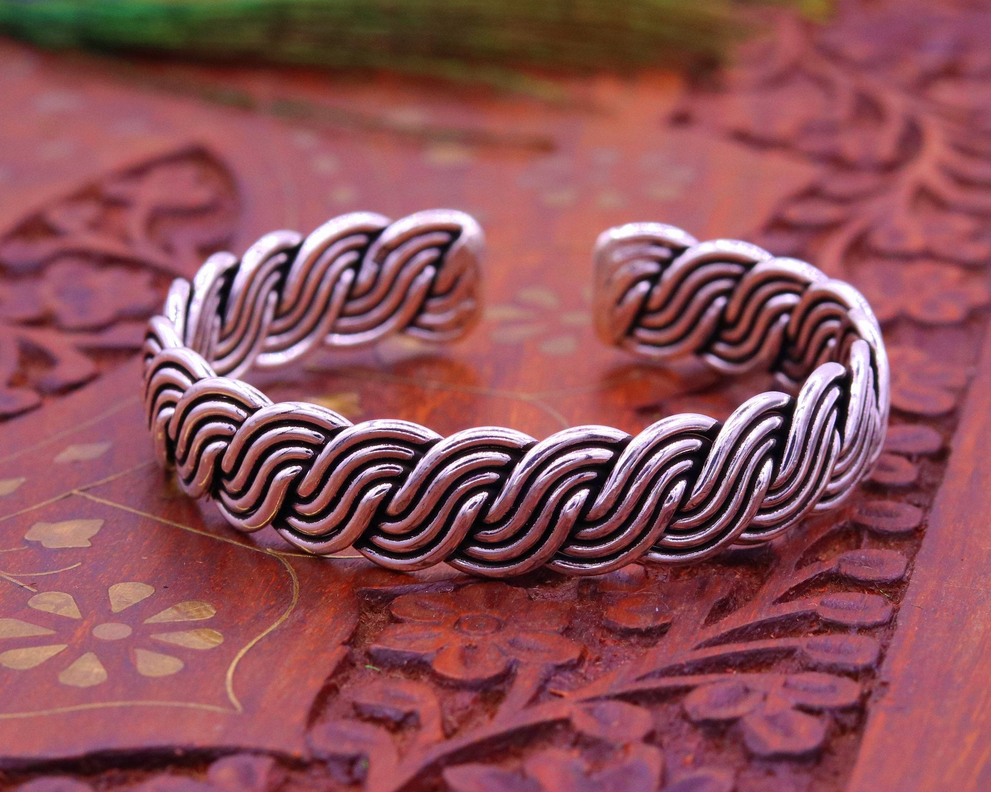 925 sterling silver handmade twisted design fabulous open face adjustable bangle cuff bracelet kada, excellent gifting jewelry her nsk214 - TRIBAL ORNAMENTS