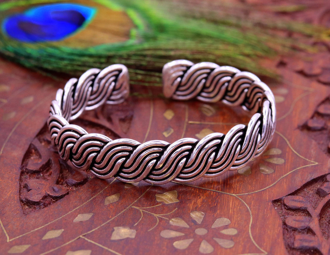 925 sterling silver handmade twisted design fabulous open face adjustable bangle cuff bracelet kada, excellent gifting jewelry her nsk214 - TRIBAL ORNAMENTS