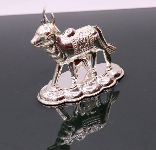 Vintage antique design handmade Kamdhenu Cow with Calf sterling silver statue art sculpture, silver figurine hope temple art decor cox sst10 - TRIBAL ORNAMENTS
