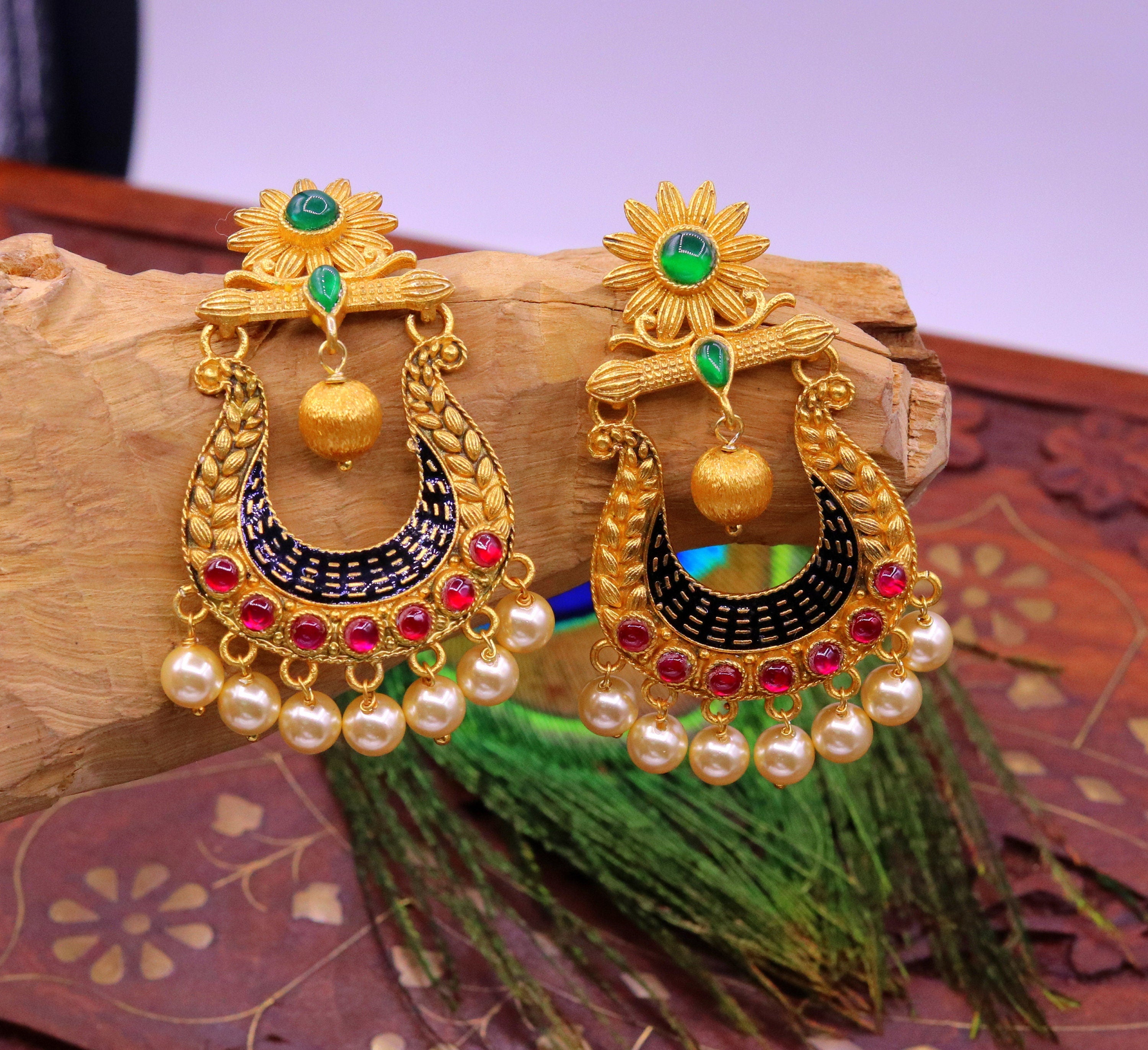 Vintage solid handmade 22 K Gold jewelry hoop earring pair   directcreatecom