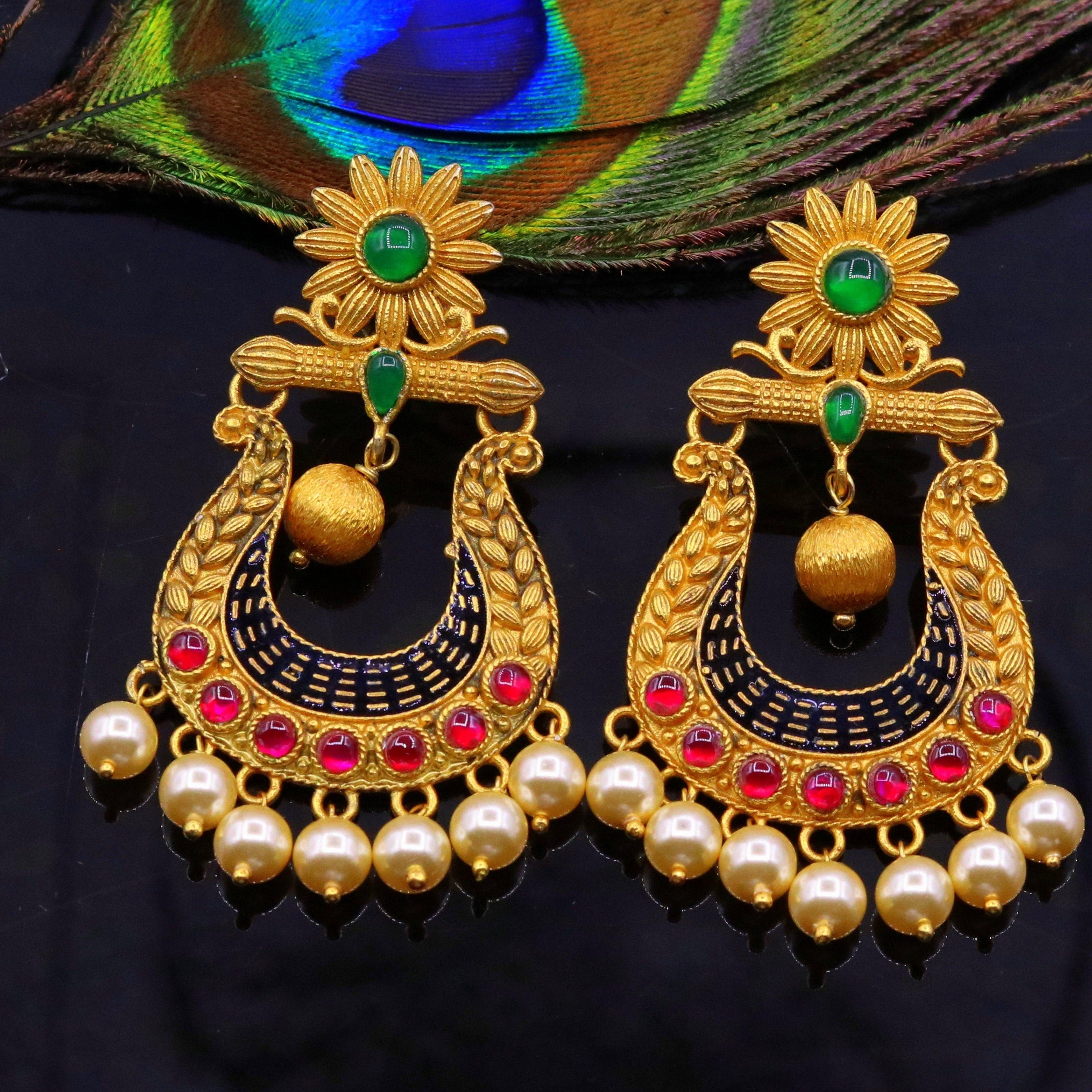 Womens Gold Plated Faux Kundan Handmade Traditional Bridal all occasion  Jhumki Earrings