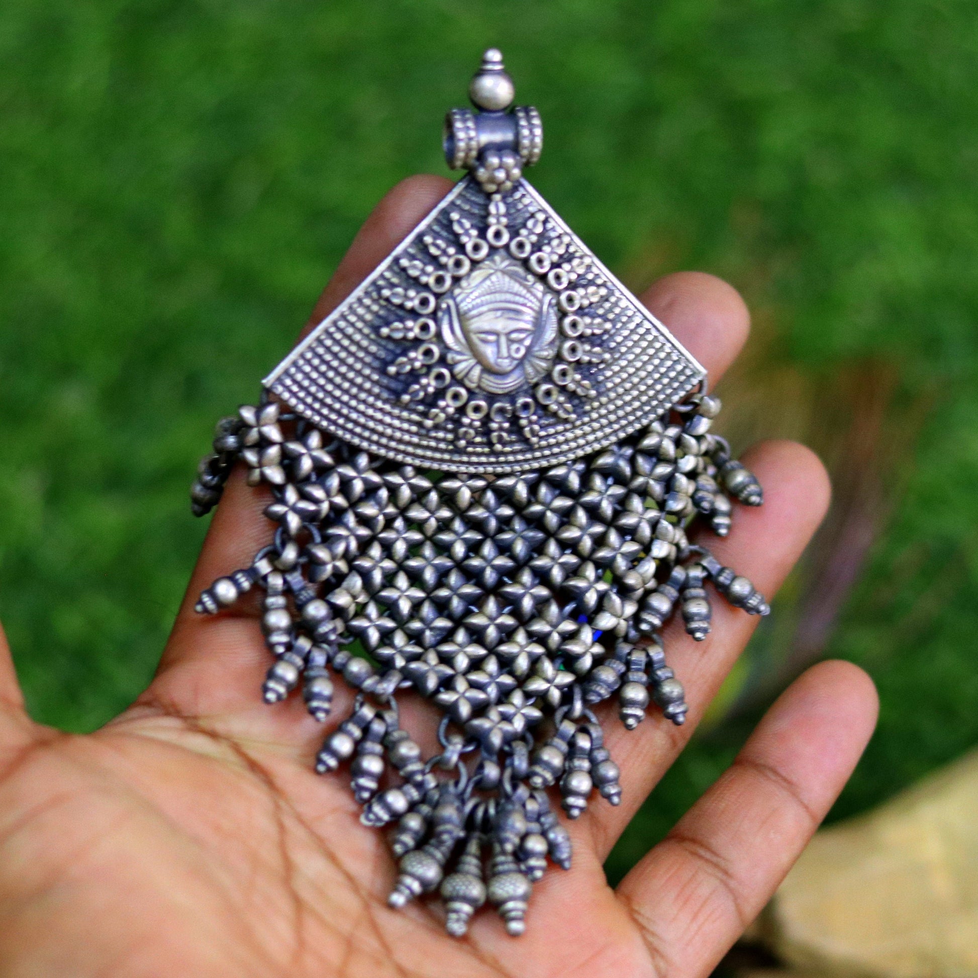 925 sterling silver Goddess Bhawani pendant, oxidized custom made gifting pendant necklace tribal ethnic temple charm jewelry nsp334 - TRIBAL ORNAMENTS