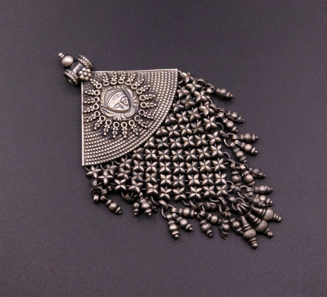 925 sterling silver Goddess Bhawani pendant, oxidized custom made gifting pendant necklace tribal ethnic temple charm jewelry nsp334 - TRIBAL ORNAMENTS