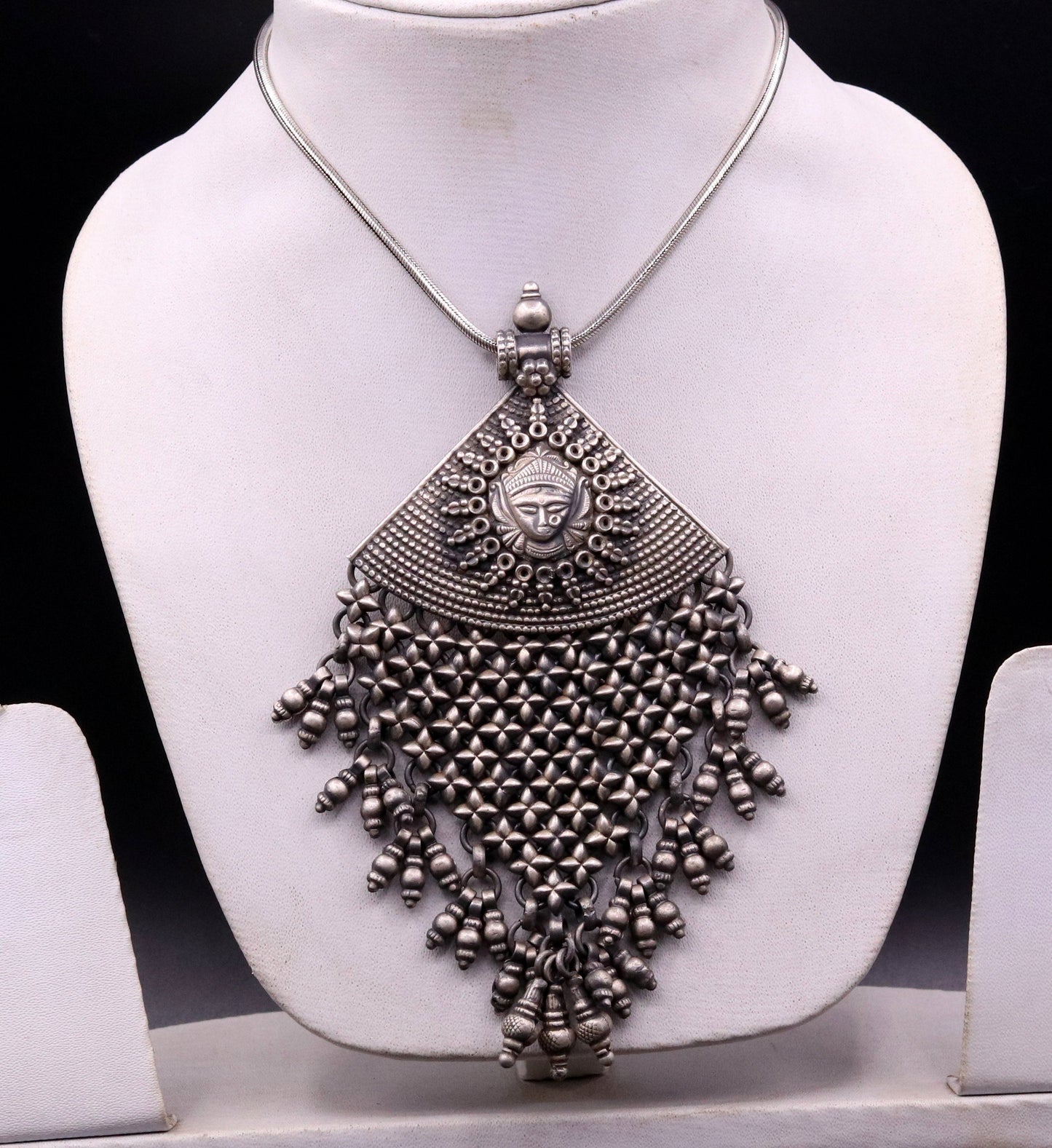 925 sterling silver Goddess Bhawani pendant, oxidized custom made gifting pendant necklace tribal ethnic temple charm jewelry nsp334 - TRIBAL ORNAMENTS