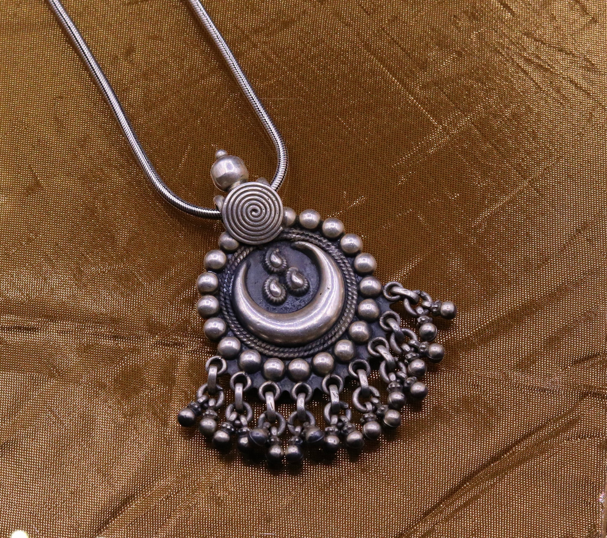 Vintage design handmade 925 sterling silver pendant, charm pendant,moon pendant oxidized necklace tribal ethnic temple jewelry nsp336 - TRIBAL ORNAMENTS