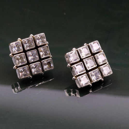 Handmade 925 sterling silver fabulous cubic zircon stone stud earring with gorgeous pendant excellent gifting jewelry necklace earring s663 - TRIBAL ORNAMENTS