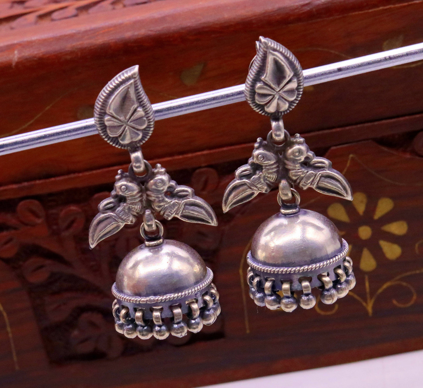 925 sterling silver vintage design handmade parrot design stud earring jhumki, light weight tribal belly dance bird earring jewelry s690 - TRIBAL ORNAMENTS