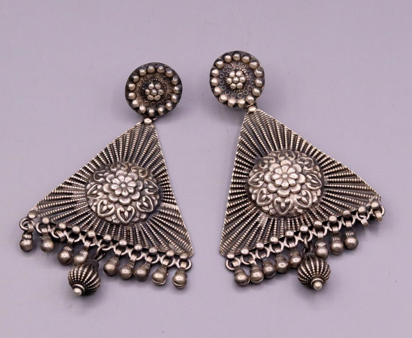 925 silver handcrafted Indian traditional style vintage design large earring, stud earring, drop dangle, ethnic tribal gifting jewelry s797 - TRIBAL ORNAMENTS