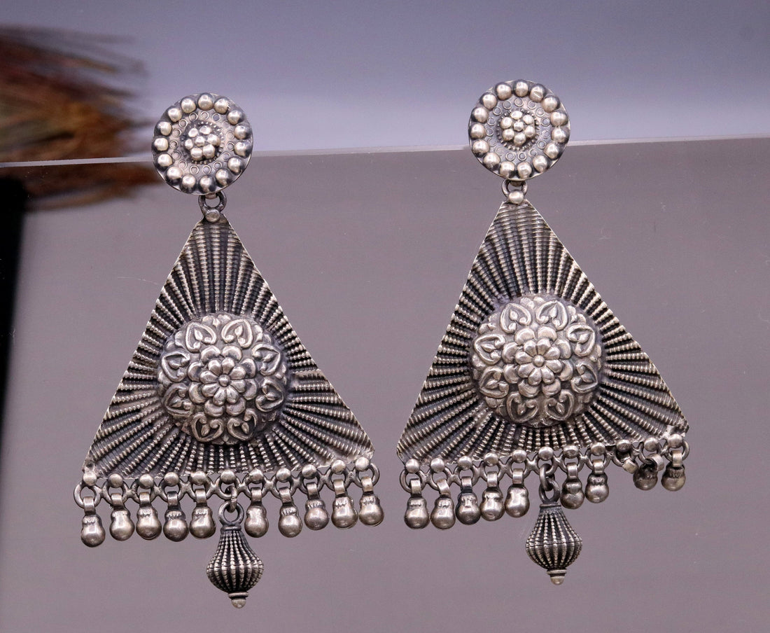 925 silver handcrafted Indian traditional style vintage design large earring, stud earring, drop dangle, ethnic tribal gifting jewelry s797 - TRIBAL ORNAMENTS