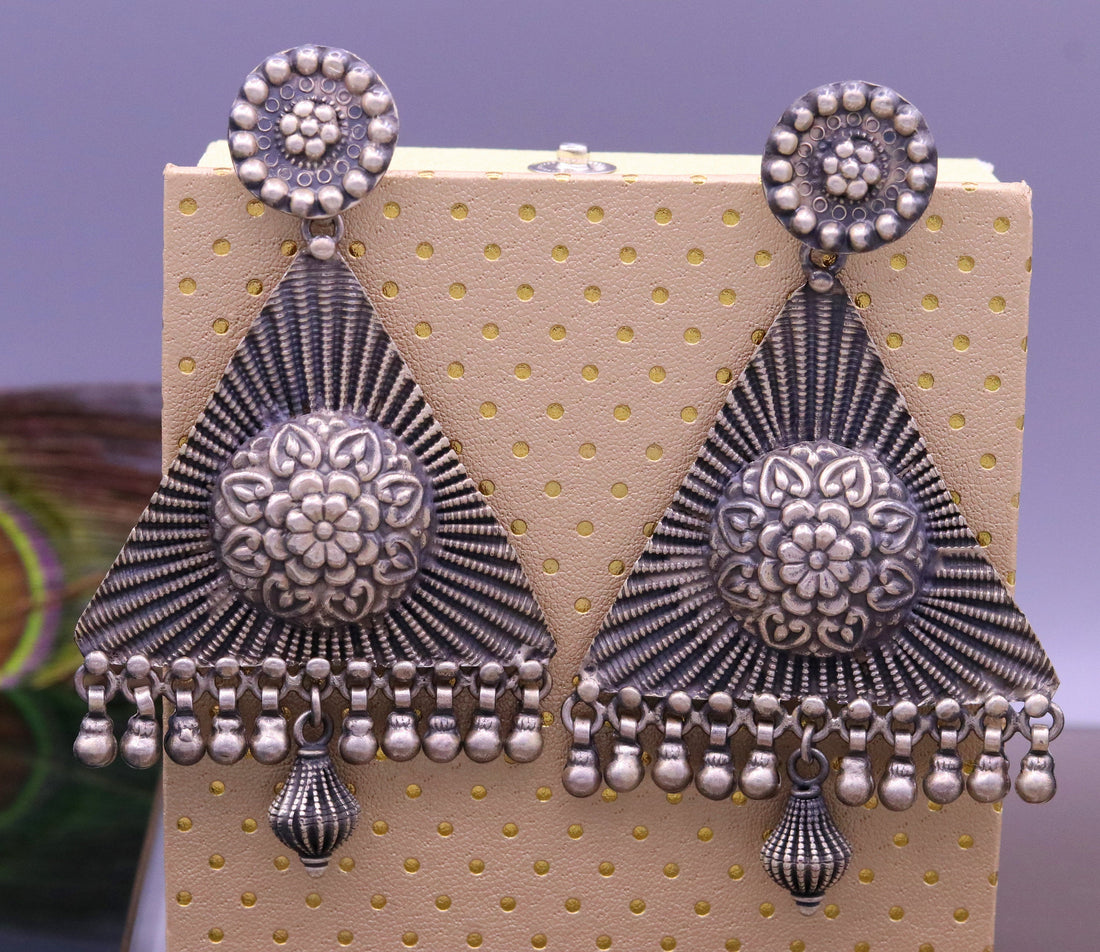 925 silver handcrafted Indian traditional style vintage design large earring, stud earring, drop dangle, ethnic tribal gifting jewelry s797 - TRIBAL ORNAMENTS