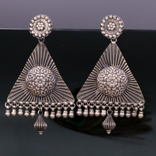 925 silver handcrafted Indian traditional style vintage design large earring, stud earring, drop dangle, ethnic tribal gifting jewelry s797 - TRIBAL ORNAMENTS
