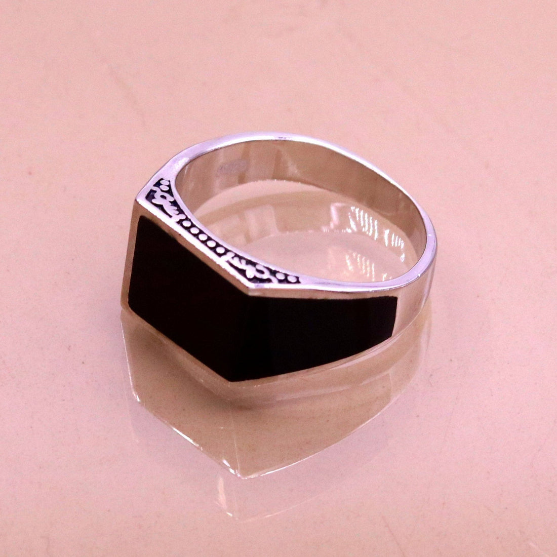 Amazing black enamel 925 sterling silver vintage design handmade gorgeous ring band fabulous unisex gifting ring from india sr246 - TRIBAL ORNAMENTS