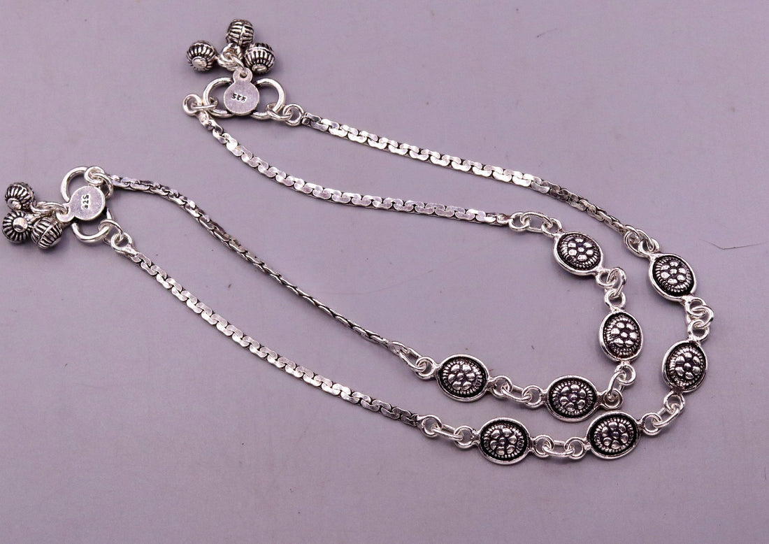 925 sterling silver fabulous ankle bracelet, flower design trendy silver anklets, charm ankle bracelet, feet bracelet stylish gift her ank95 - TRIBAL ORNAMENTS
