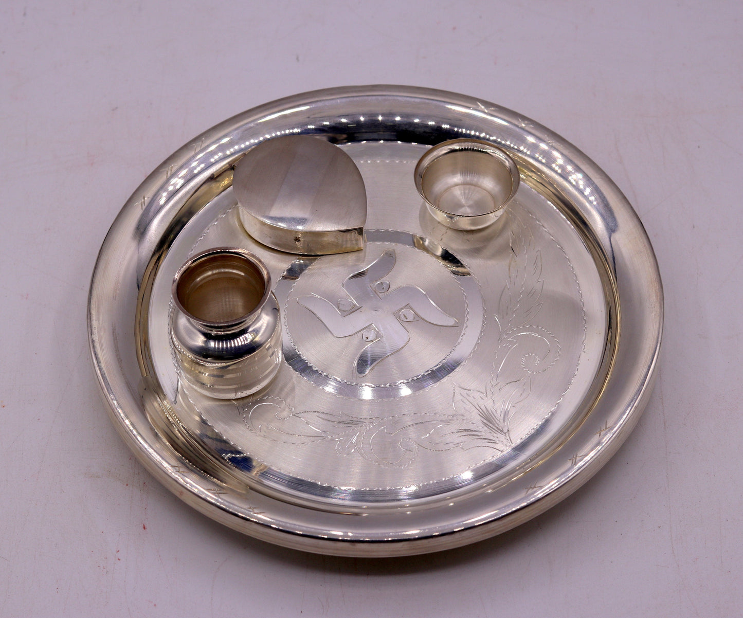 999 fine pure sterling silver handmade plate Puja Thali excellent design plane Puja plate tray  for Home temple decor art Arti vessel sv01 - TRIBAL ORNAMENTS