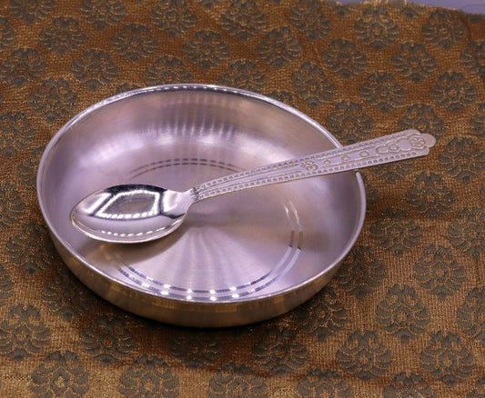 999 sterling silver handmade silver plate tray and spoon set, silver baby vessels set , silver vessels , silver utensils from india sv04 - TRIBAL ORNAMENTS