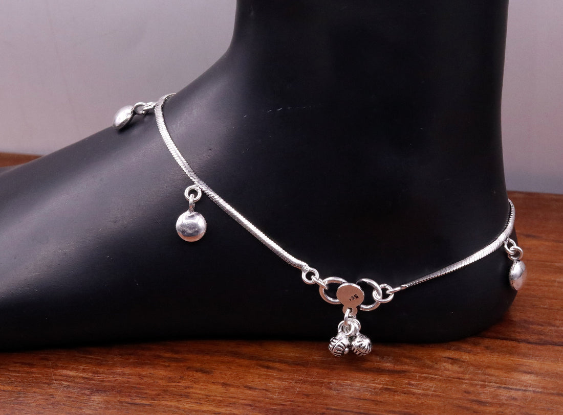 925 sterling silver charm ankle bracelet handmade excellent charm anklets, amazing trendy style gorgeous gifting jewelry from india ank84 - TRIBAL ORNAMENTS