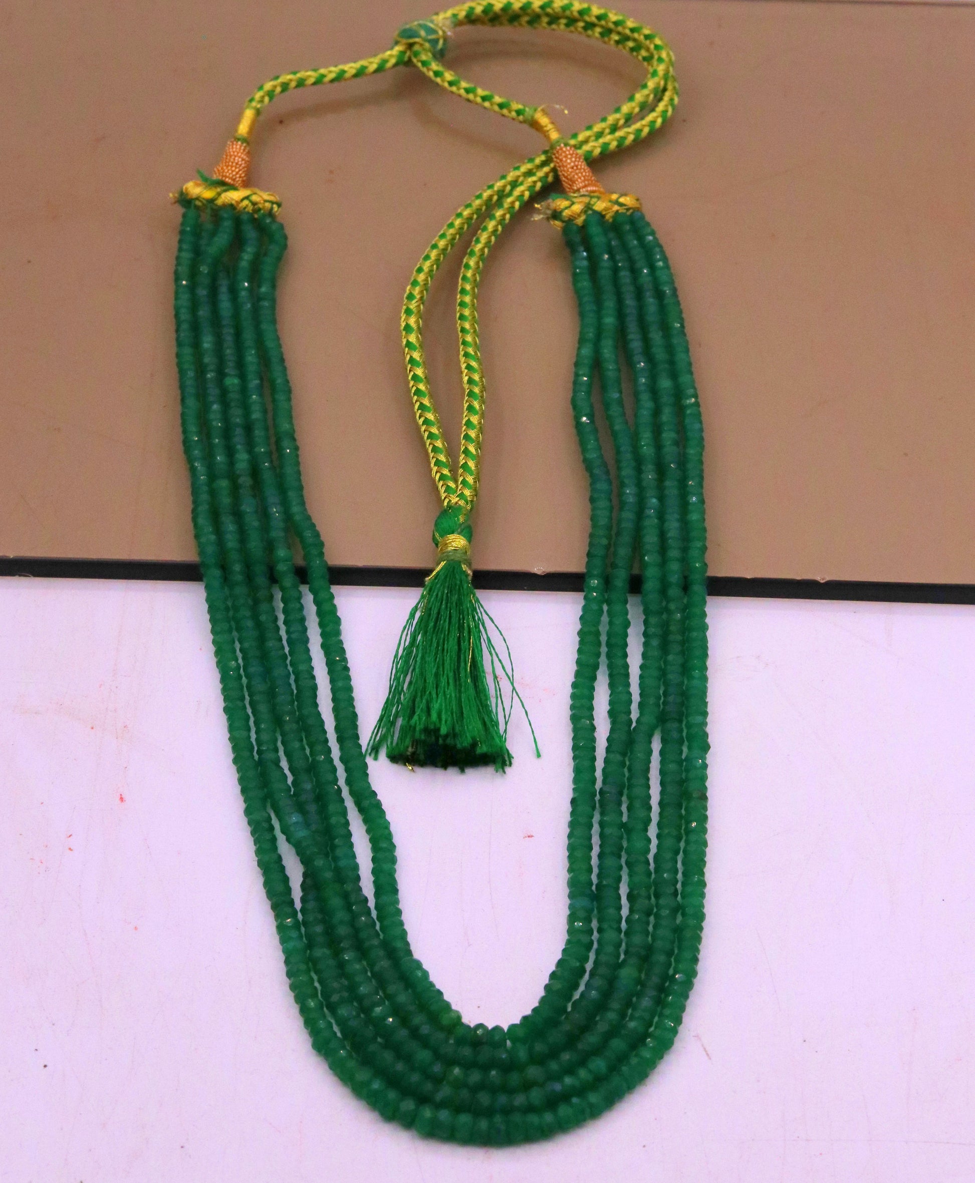 Vintage antique design handmade gorgeous Green Quartz five line necklace, excellent beaded charm necklace tribal jewelry from india qd02 - TRIBAL ORNAMENTS