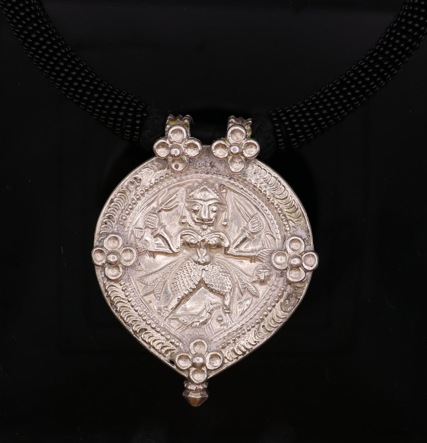 Vintage design handmade solid silver ethnic fabulous tribal deity god Bheruji pendant necklace ethnic jewelry from Rajasthan India osn07 - TRIBAL ORNAMENTS