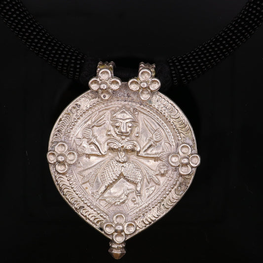 Vintage design handmade solid silver ethnic fabulous tribal deity god Bheruji pendant necklace ethnic jewelry from Rajasthan India osn07 - TRIBAL ORNAMENTS