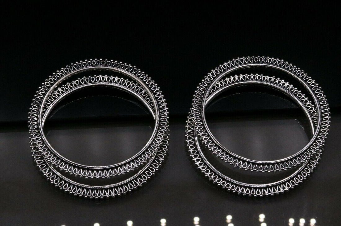 925 sterling silver handmade gorgeous bangle bracelet gorgeous  kada kangan set for women jewelry ba09 - TRIBAL ORNAMENTS