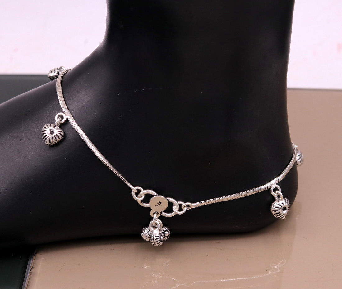 925 sterling silver snake chain ankle bracelet single 11.0" long anklet charm feet bracelet, customized gifting tribal jewelry india ank118 - TRIBAL ORNAMENTS