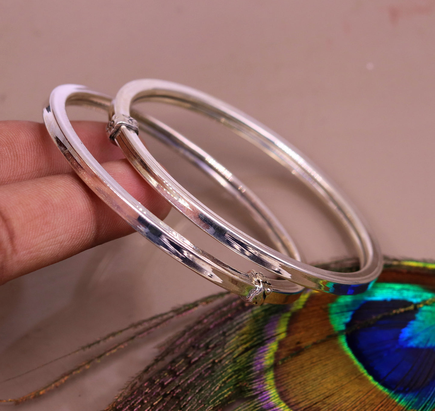 925 sterling silver handmade plain design excellent bangle bracelet kada, excellent gifting unisex jewelry from india, gifting to her ba50 - TRIBAL ORNAMENTS