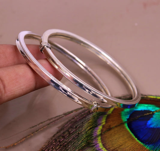 925 sterling silver handmade plain design excellent bangle bracelet kada, excellent gifting unisex jewelry from india, gifting to her ba50 - TRIBAL ORNAMENTS