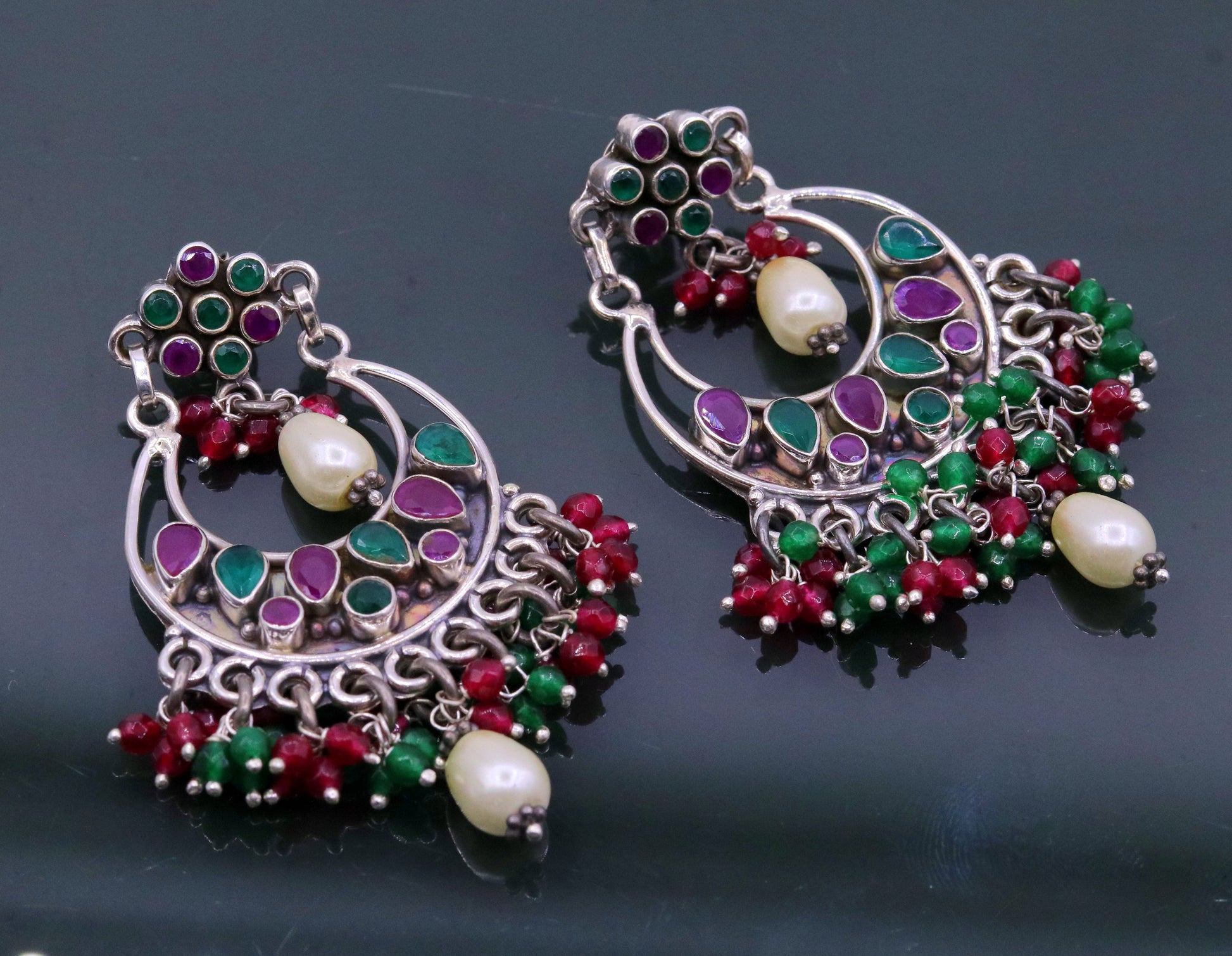 Vintage design 925 sterling silver handmade Gemstone stud earring drop dangling best design charm earrings hanging pearl tribal jewelry s715 - TRIBAL ORNAMENTS