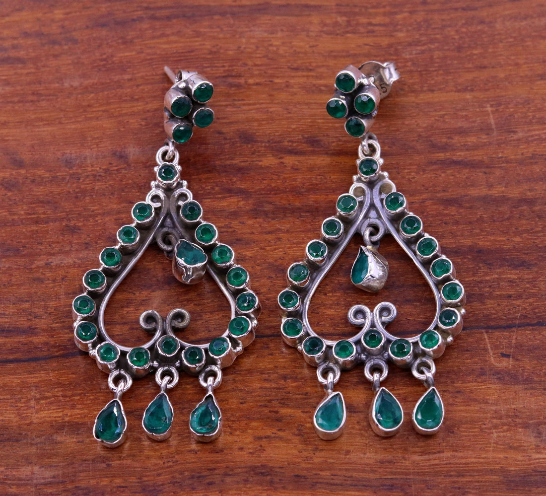 925 sterling silver pretty attractive Green onyx handmade drop dangle stud earring excellent vintage style girls party jewelry india s728 - TRIBAL ORNAMENTS