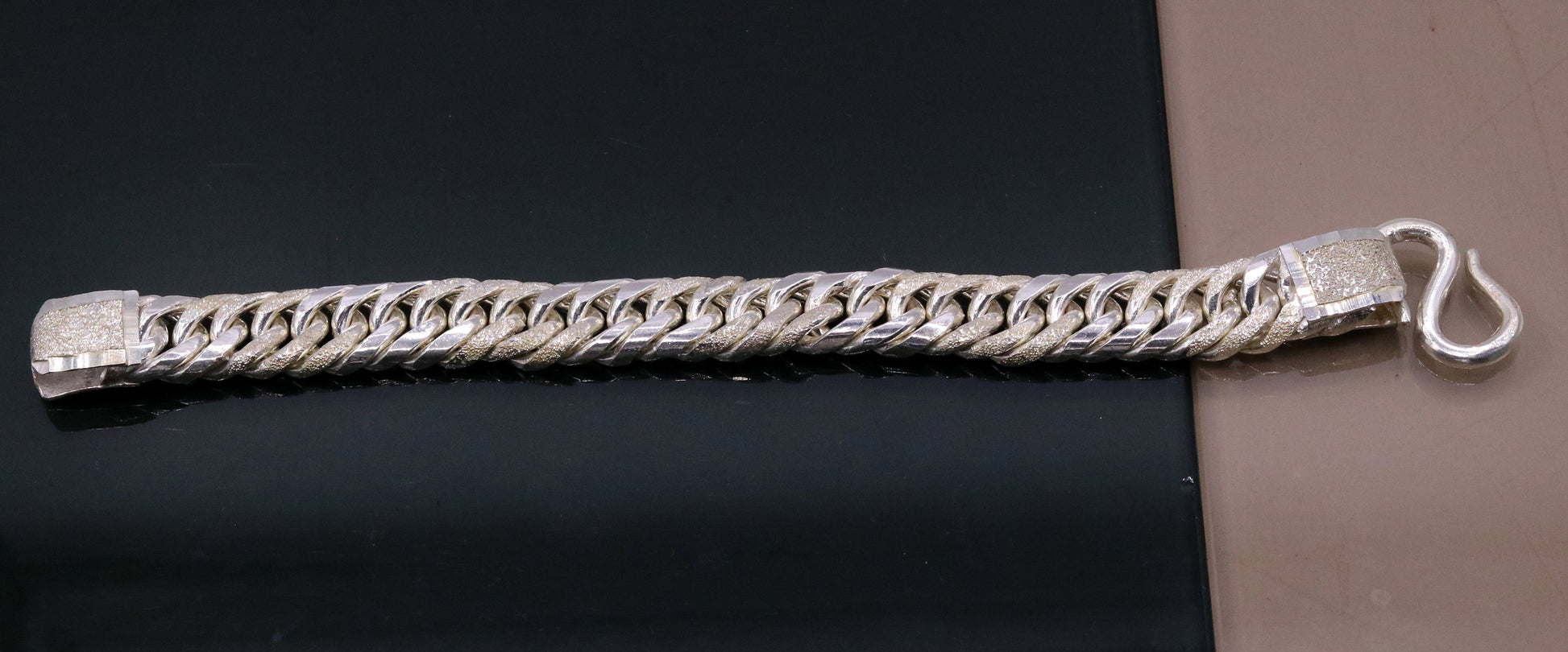 8" solid long Vintage antique cuban link chain 925 sterling silver bracelet, excellent unisex gifting custom made jewelry from india sbr151 - TRIBAL ORNAMENTS