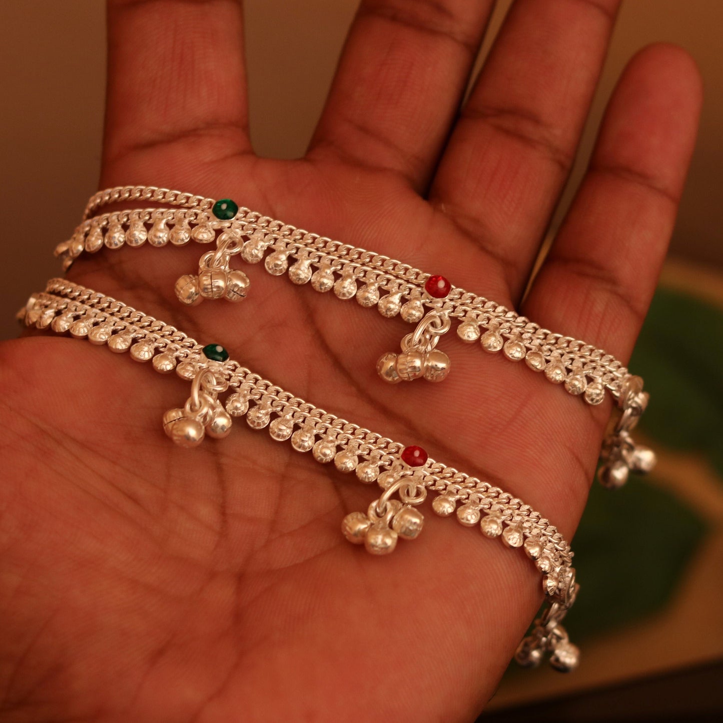 5.0" inches Sterling silver handmade amazing silver chain ankle bracelet baby anklet noisy sound bells charm anklets jewelry india ank155 - TRIBAL ORNAMENTS