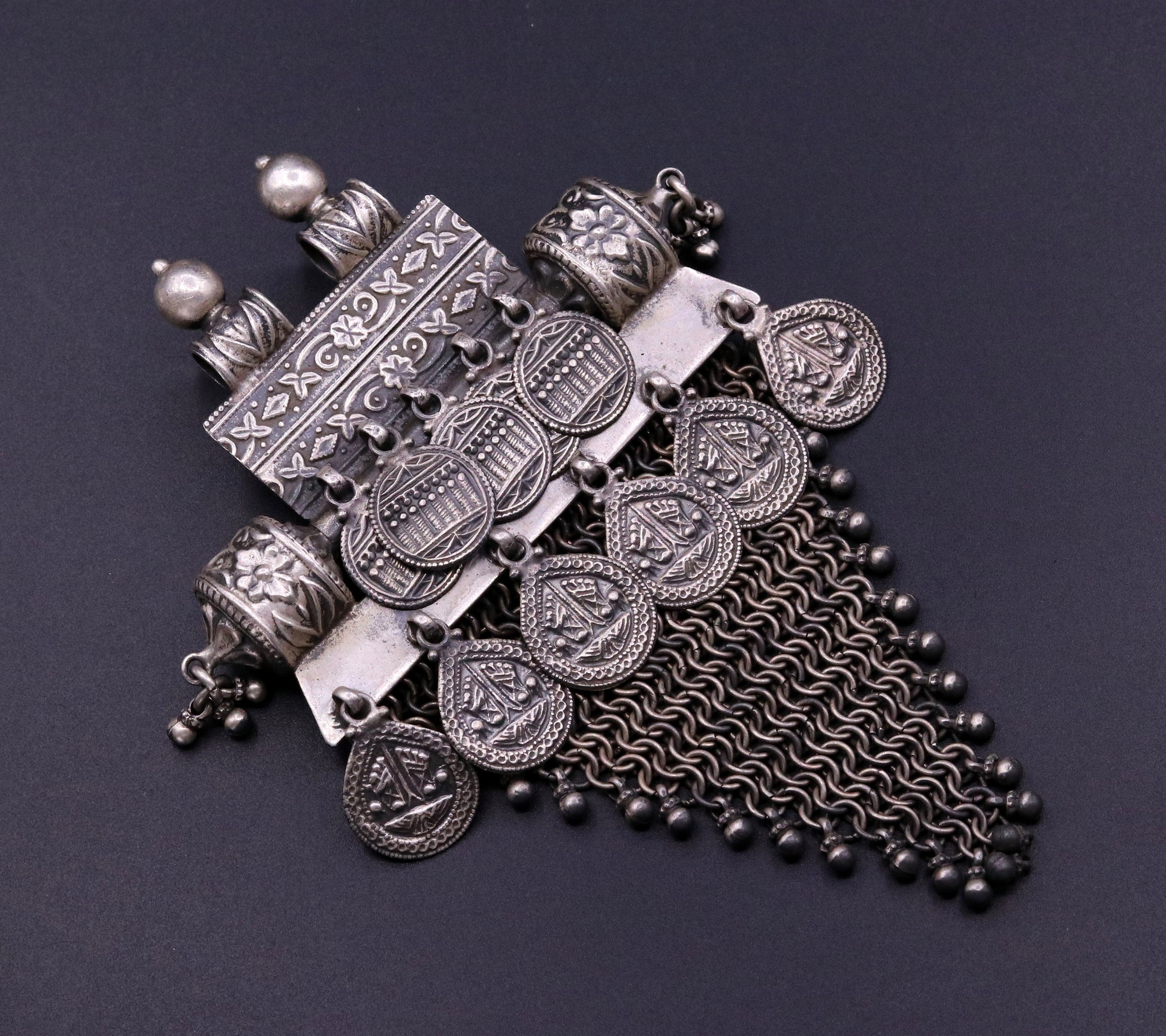 Vintage Traditional trendy design 925 sterling silver handmade long pendant necklace tribal ethnic Banjara Boho jewelry from india nsp330 - TRIBAL ORNAMENTS