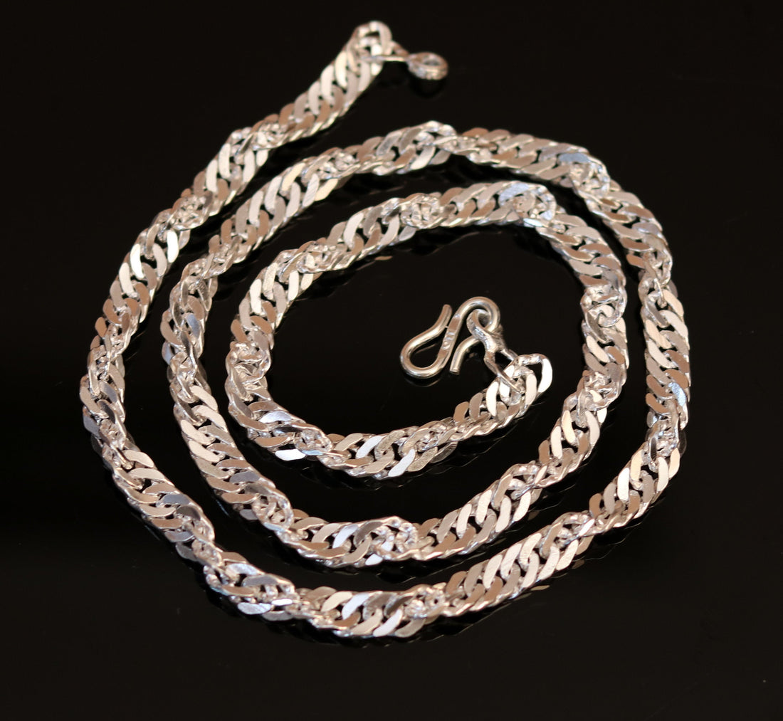 Handmade sterling silver twisted design solid 24 inches long chain necklace for unisex, amazing stylish gorgeous gifting necklace ch73 - TRIBAL ORNAMENTS