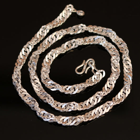 24 inches long handmade solid sterling silver gorgeous cuban link chain necklace, excellent gifting daily use jewelry from india ch74 - TRIBAL ORNAMENTS