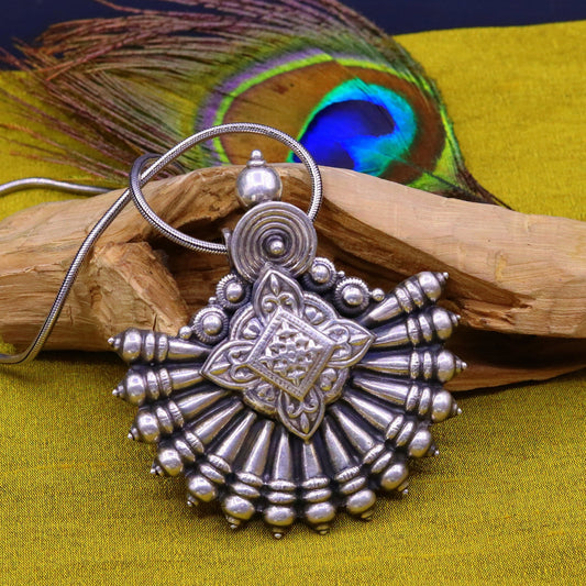 925 Sterling silver handmade vintage design modern trendy look ethnic pendant, charm necklace, temple jewelry, tribal jewelry india nsp352 - TRIBAL ORNAMENTS