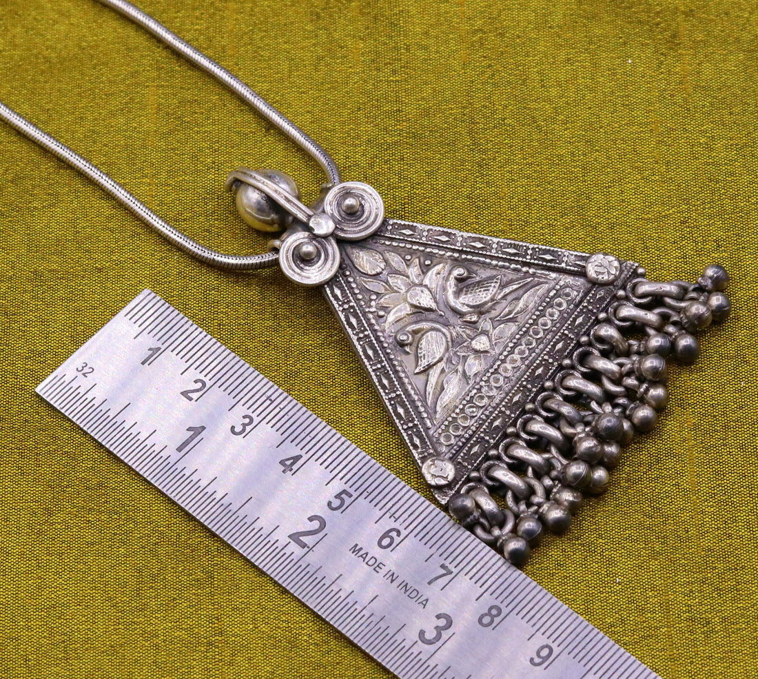 925 Sterling silver large drop dangle charm pendant, peacock pendant tribal ethnic necklace, wedding party gifting boho jewelry india nsp355 - TRIBAL ORNAMENTS