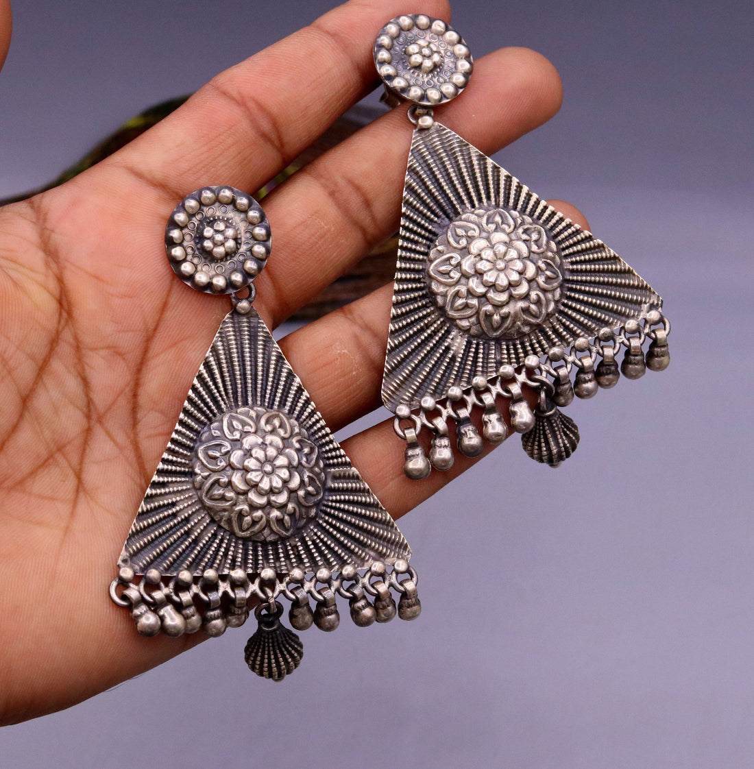 925 silver handcrafted Indian traditional style vintage design large earring, stud earring, drop dangle, ethnic tribal gifting jewelry s797 - TRIBAL ORNAMENTS