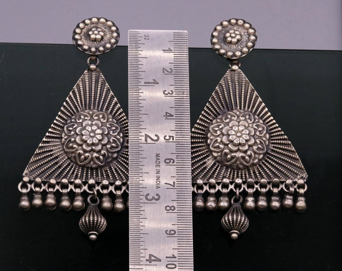 925 silver handcrafted Indian traditional style vintage design large earring, stud earring, drop dangle, ethnic tribal gifting jewelry s797 - TRIBAL ORNAMENTS