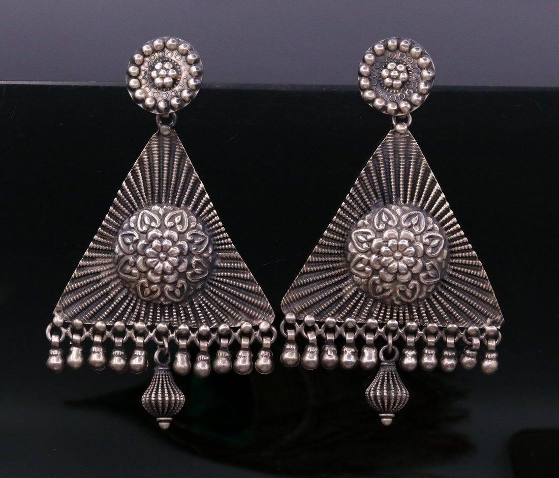 925 silver handcrafted Indian traditional style vintage design large earring, stud earring, drop dangle, ethnic tribal gifting jewelry s797 - TRIBAL ORNAMENTS