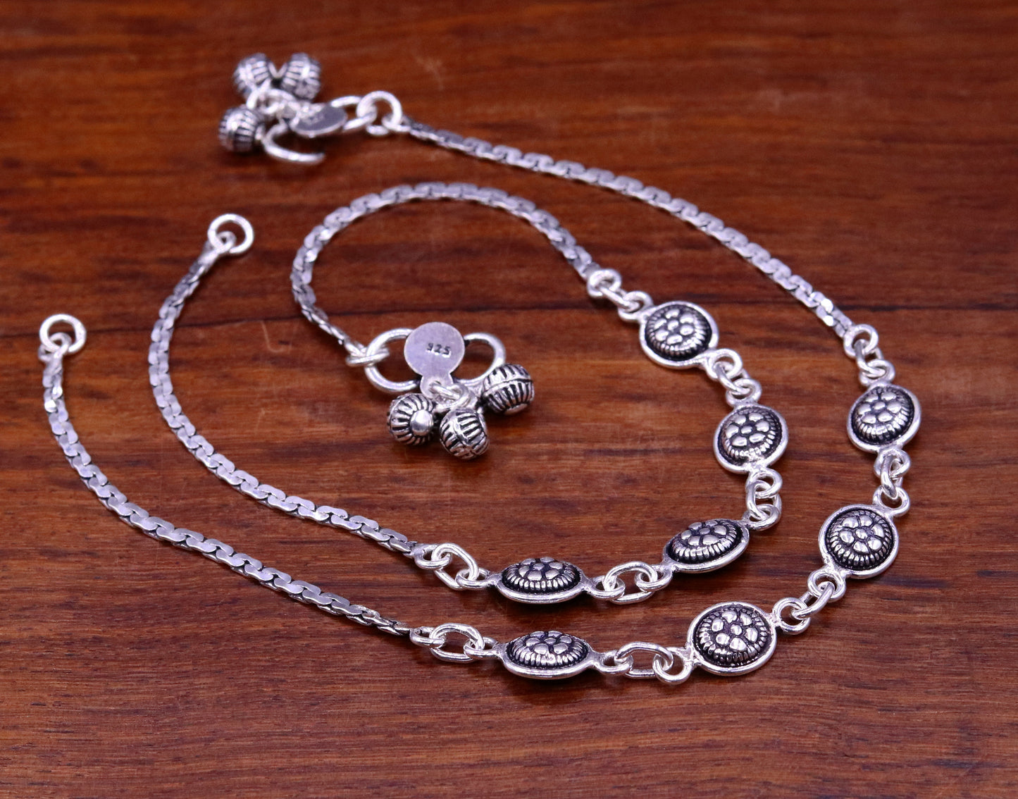 925 sterling silver fabulous ankle bracelet, flower design trendy silver anklets, charm ankle bracelet, feet bracelet stylish gift ank81 - TRIBAL ORNAMENTS