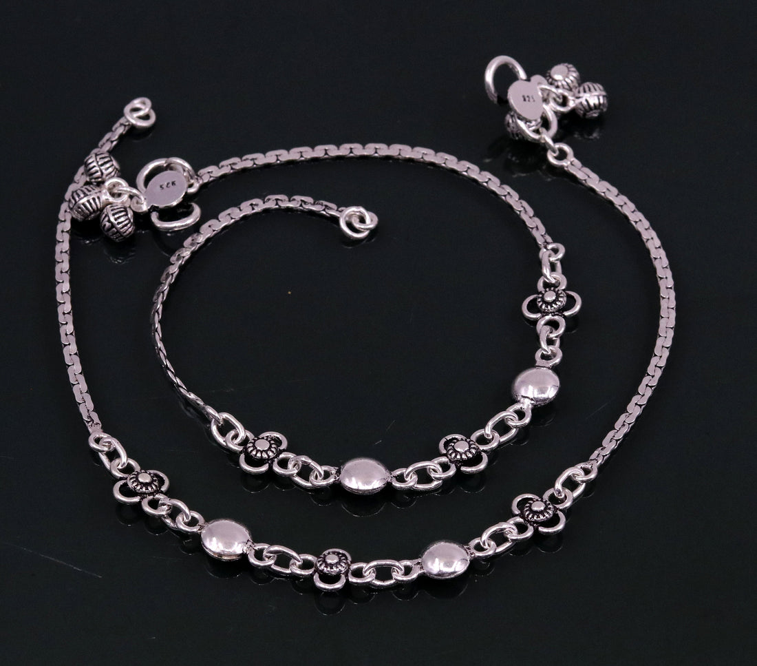 925 sterling silver handmade fabulous 10.5 inches long charm anklets, foot bracelet, best gifting belly dance jewelry bridesmaids gift ank88 - TRIBAL ORNAMENTS