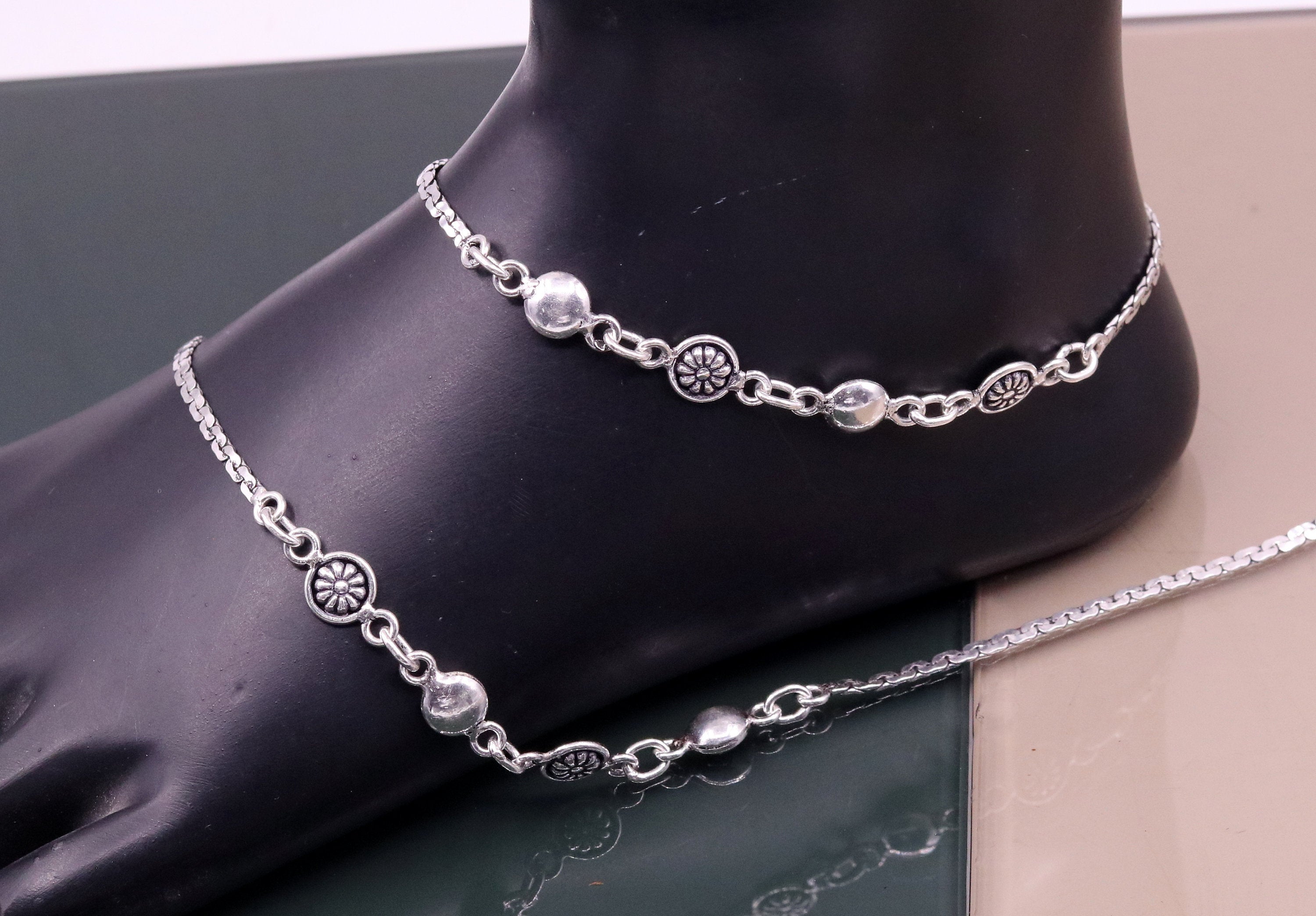 Floral Style Silver Payal Anklets For Baby Girl